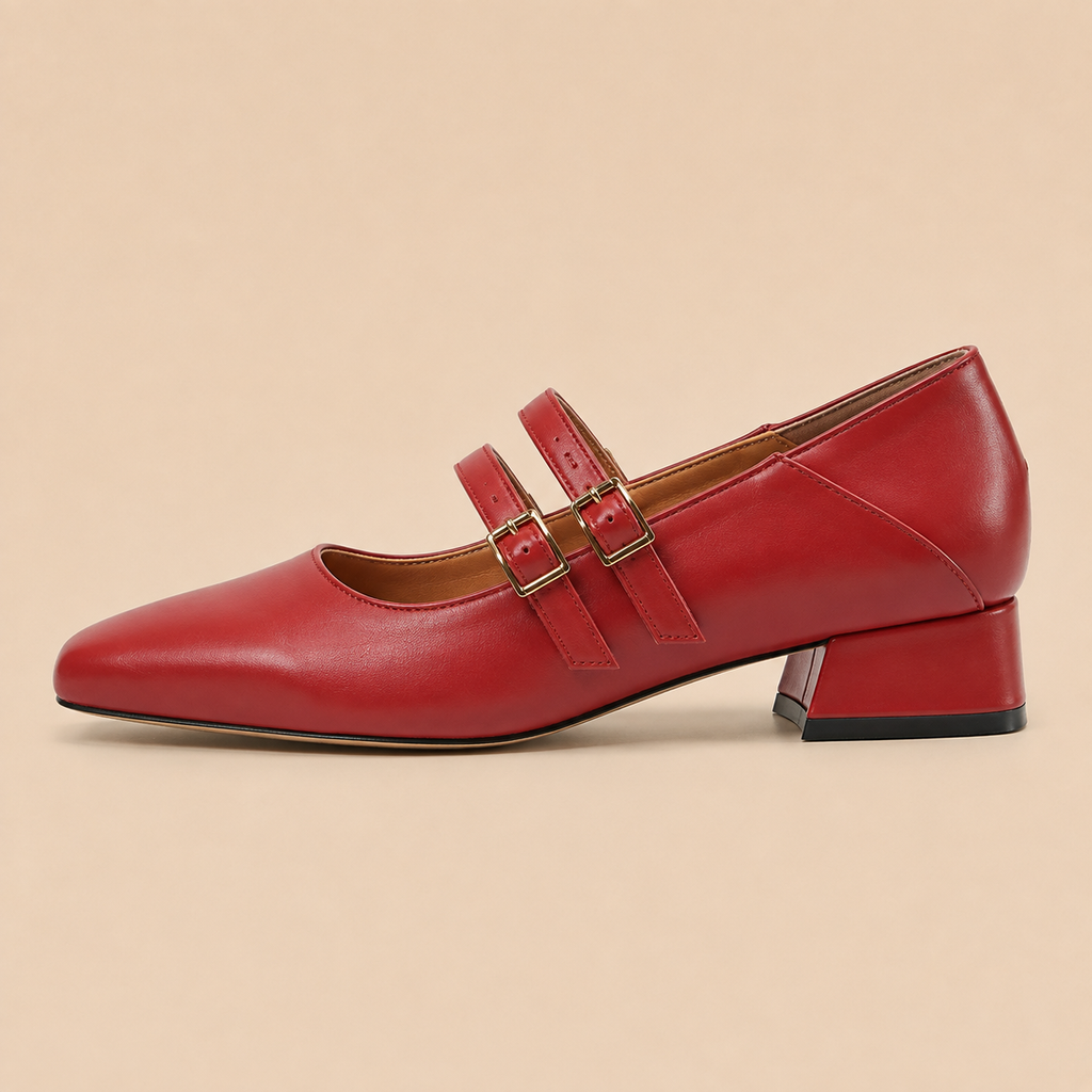 Ballet Flats Women's Double Strap Round Toe Slip-On Comfortable Office Casual Everyday