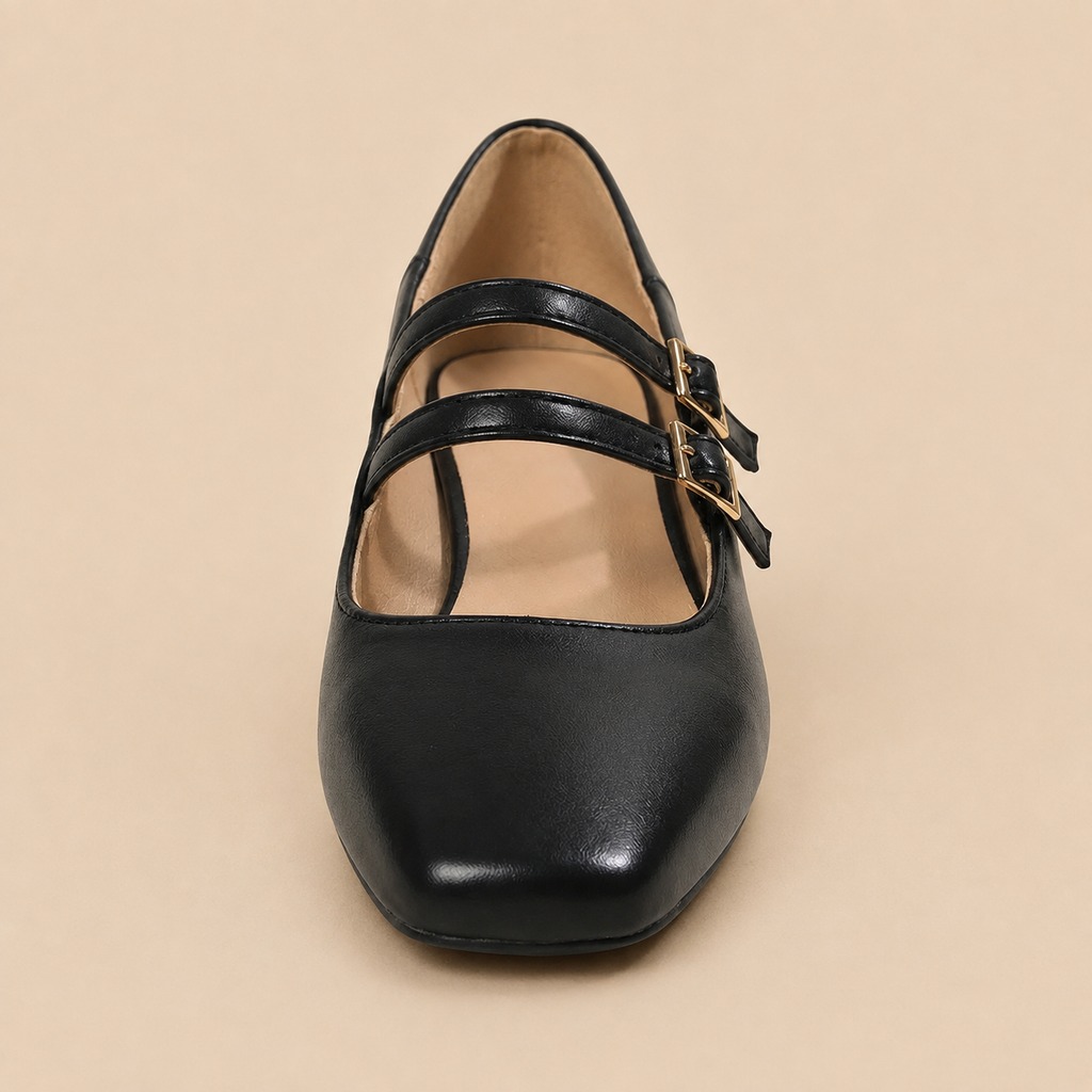 Ballet Flats Women's Double Strap Round Toe Slip-On Comfortable Office Casual Everyday