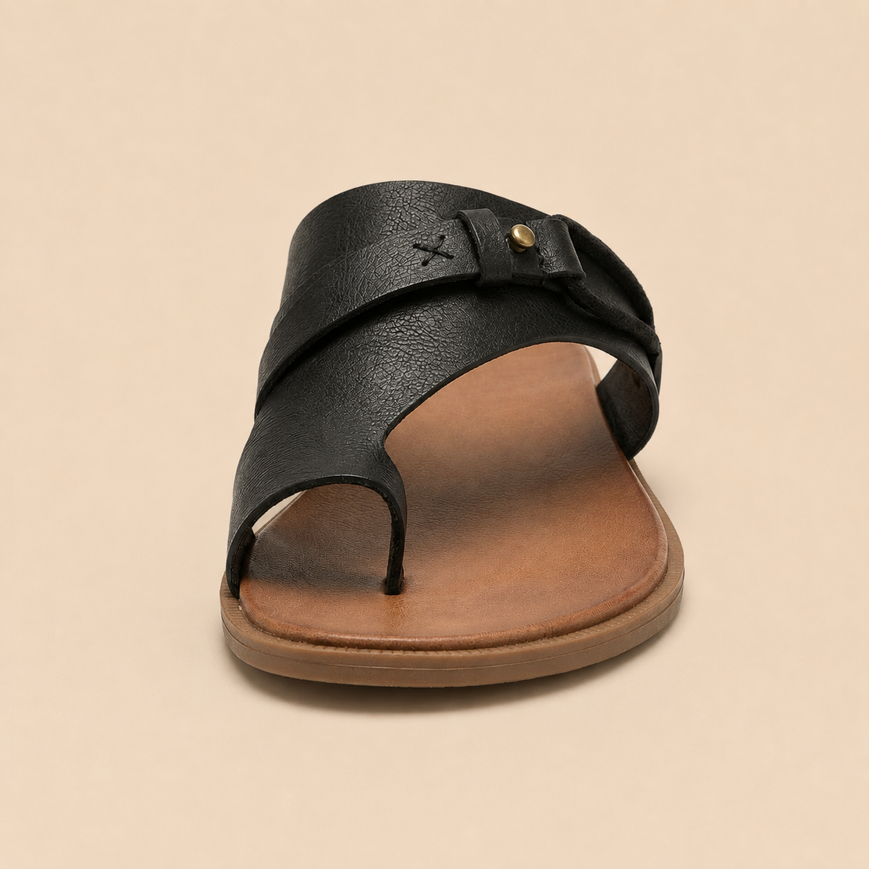 Slide Sandals Women's Vegan Leather Cushioned Footbed Slip-On Open Toe Flat Summer Casual