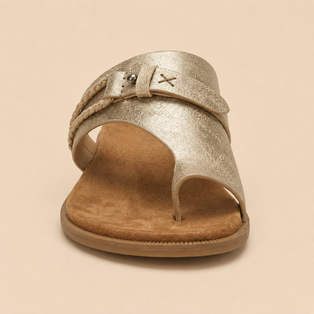 Slide Sandals Women's Vegan Leather Cushioned Footbed Slip-On Open Toe Flat Summer Casual